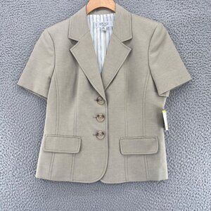 Kasper Blazer Womens 4 Petite Beige Short Sleeve Button Up Pockets Office NWT